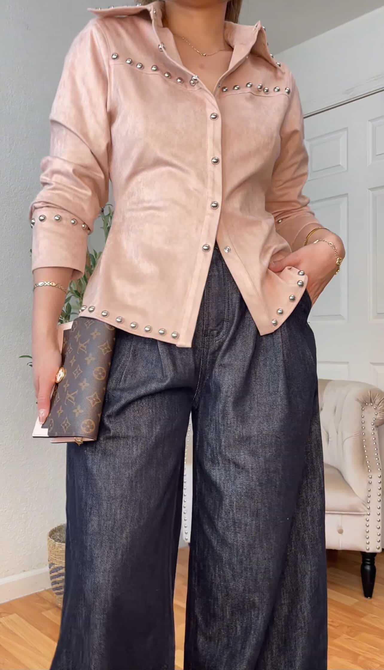 Gemma Black Wide-Leg Pants with Statement Double Belt